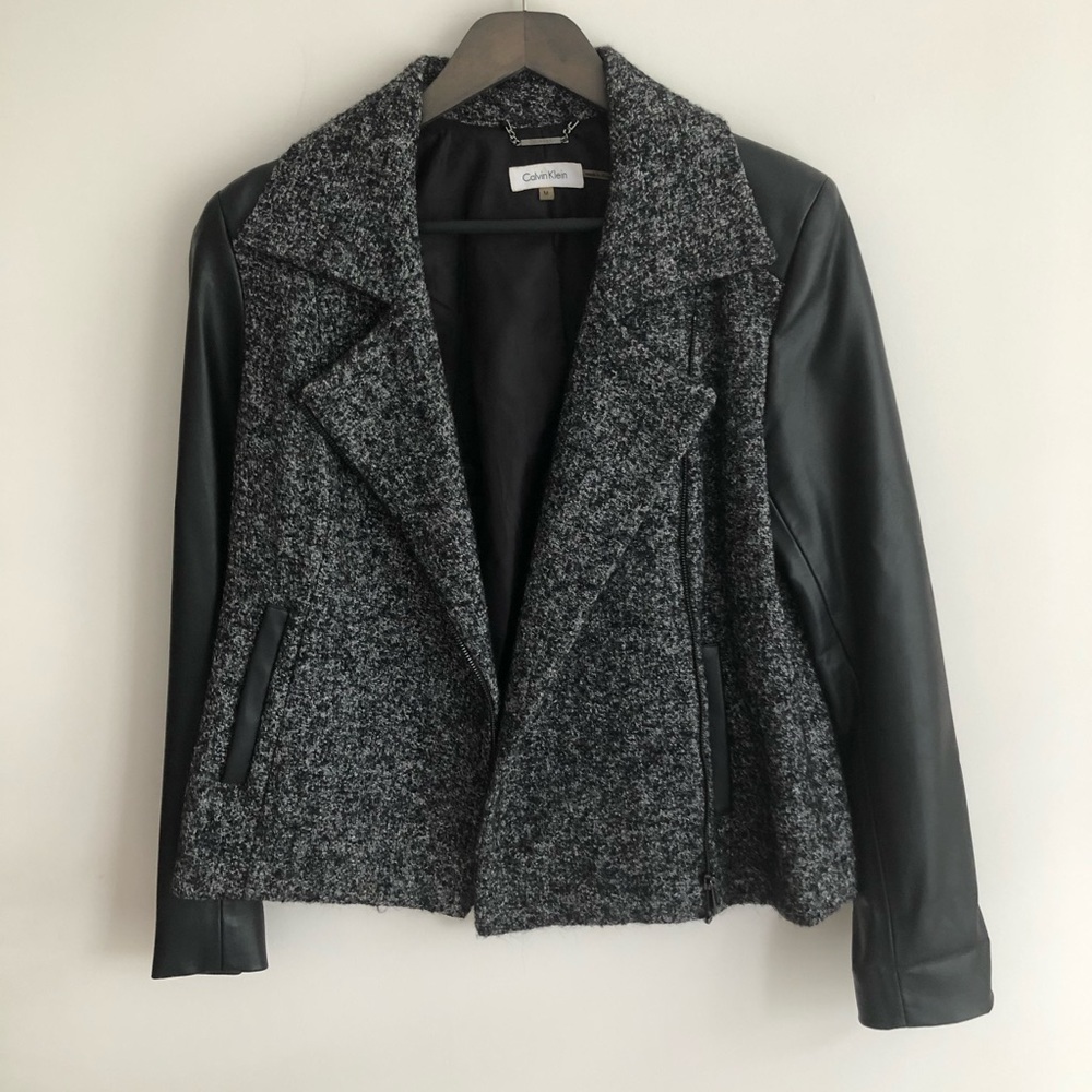 Faux leather and fabric mixed jacket
